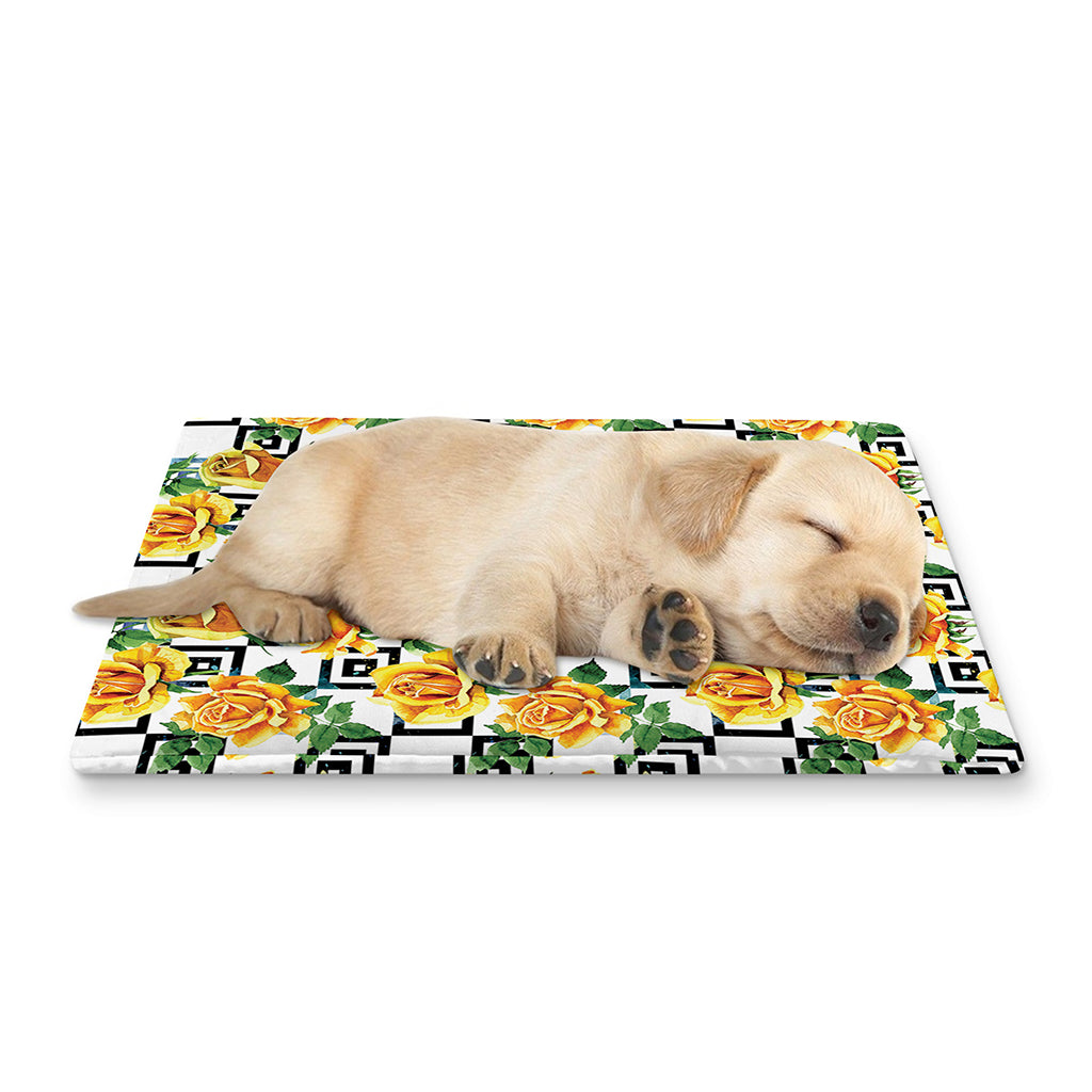 Yellow Watercolor Rose Print Pet Cooling Mat Cover