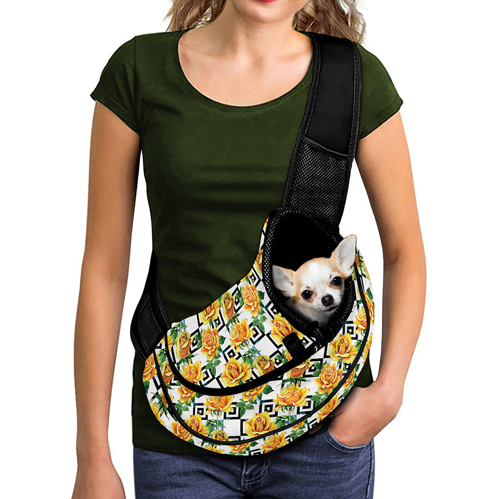 Yellow Watercolor Rose Print Pet Sling Carrier