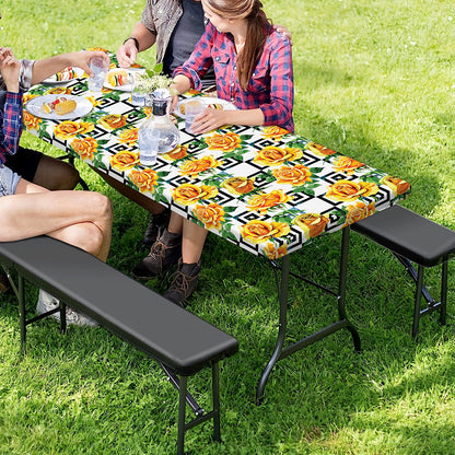 Yellow Watercolor Rose Print Picnic Table Cover