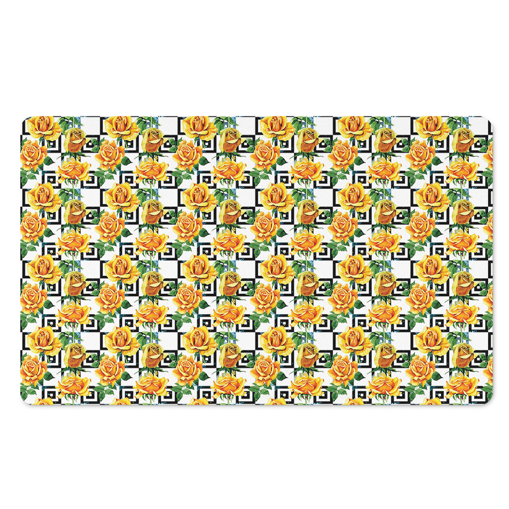 Yellow Watercolor Rose Print Polyester Doormat