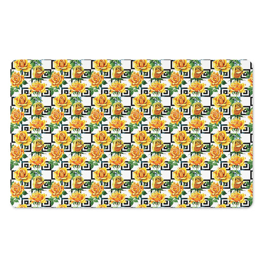 Yellow Watercolor Rose Print Polyester Doormat