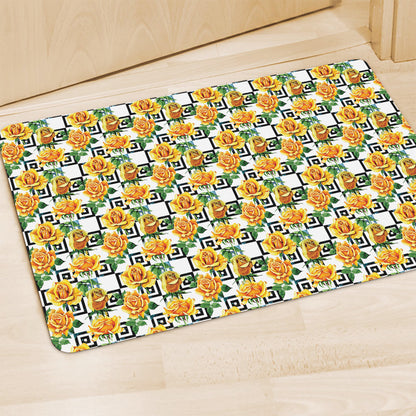 Yellow Watercolor Rose Print Polyester Doormat