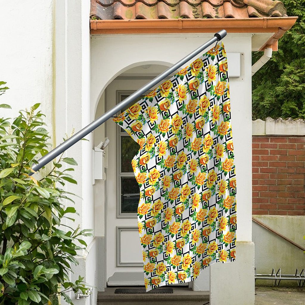 Yellow Watercolor Rose Print Polyester Flag