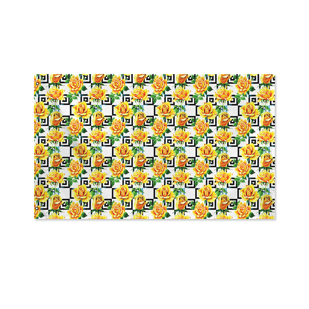Yellow Watercolor Rose Print Polyester Flag