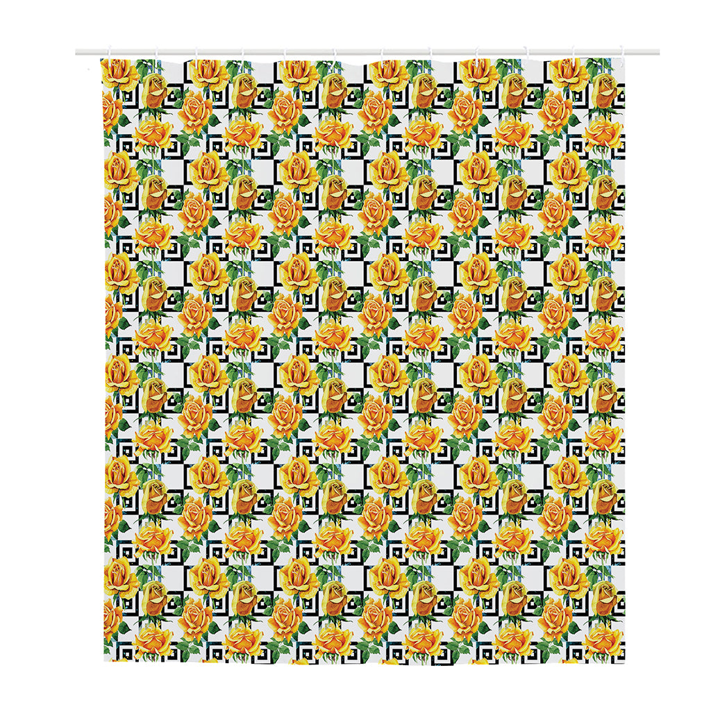 Yellow Watercolor Rose Print Polyester Shower Curtain