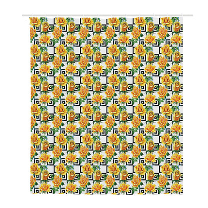 Yellow Watercolor Rose Print Polyester Shower Curtain