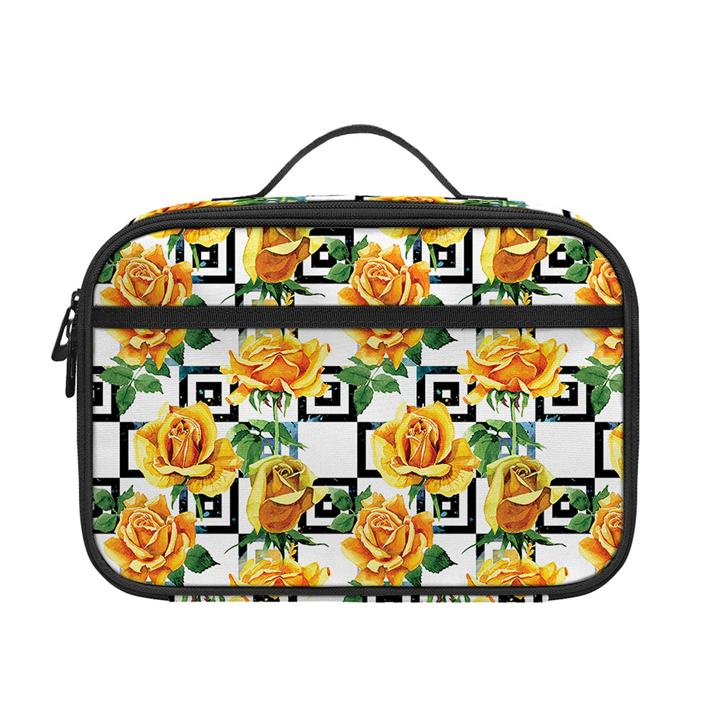 Yellow Watercolor Rose Print Portable Lunch Bag