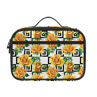 Yellow Watercolor Rose Print Portable Lunch Bag