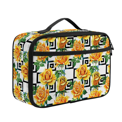 Yellow Watercolor Rose Print Portable Lunch Bag