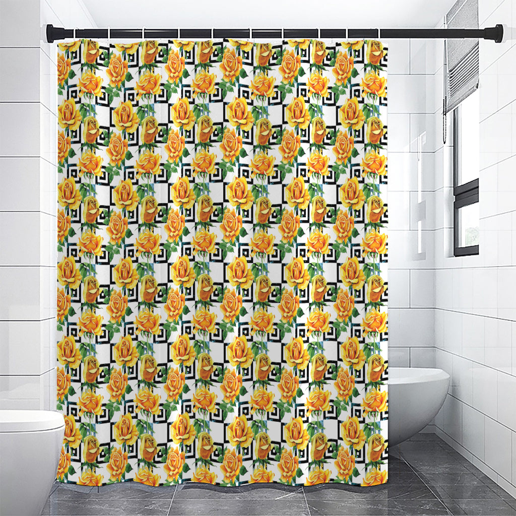 Yellow Watercolor Rose Print Premium Shower Curtain