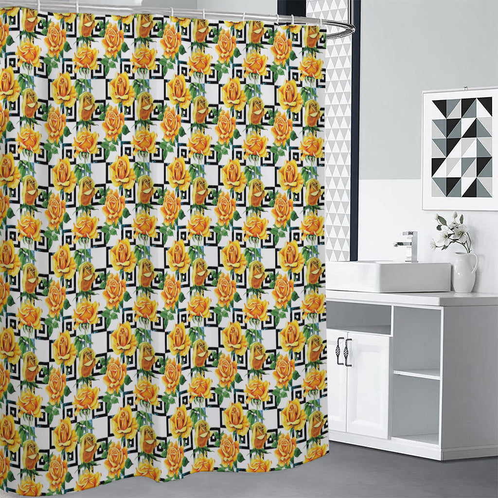 Yellow Watercolor Rose Print Premium Shower Curtain