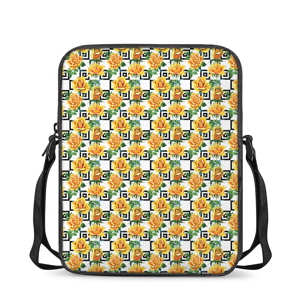 Yellow Watercolor Rose Print Rectangular Crossbody Bag