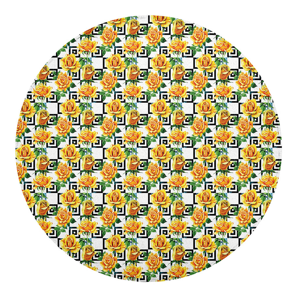 Yellow Watercolor Rose Print Round Blanket