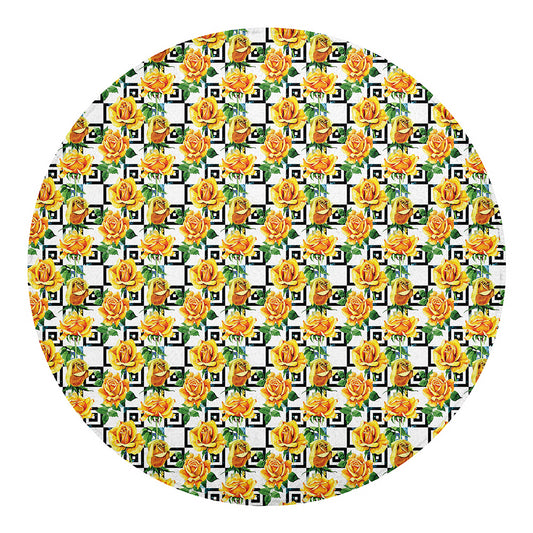 Yellow Watercolor Rose Print Round Blanket