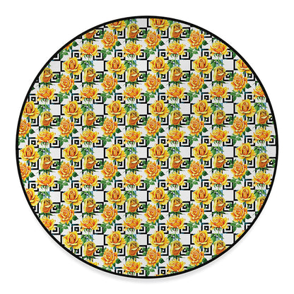 Yellow Watercolor Rose Print Round Floor Mat