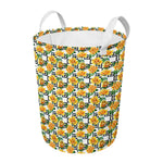 Yellow Watercolor Rose Print Round Laundry Basket