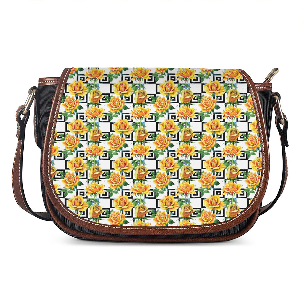 Yellow Watercolor Rose Print Saddle Bag
