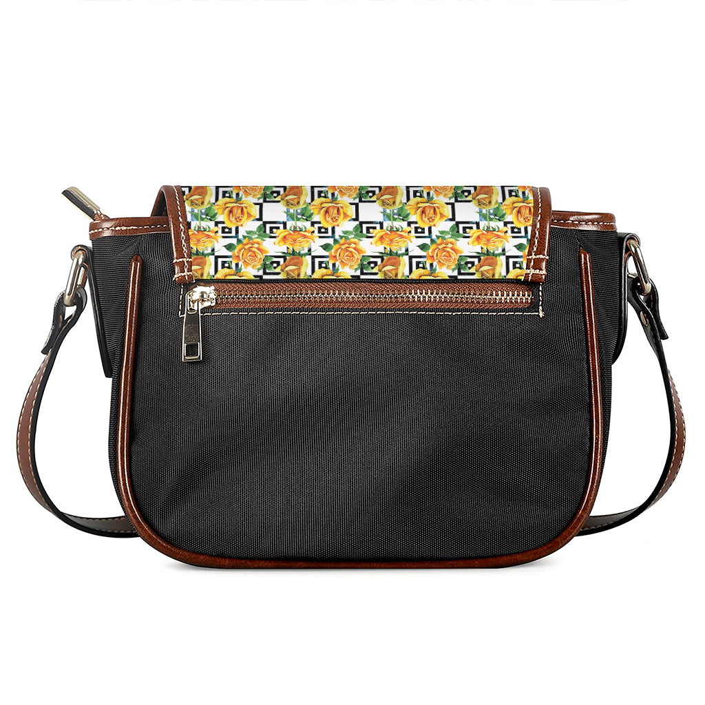 Yellow Watercolor Rose Print Saddle Bag