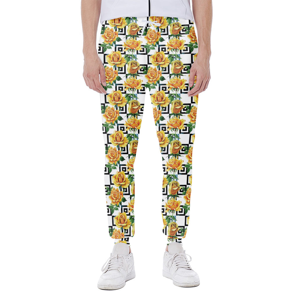Yellow Watercolor Rose Print Scuba Joggers