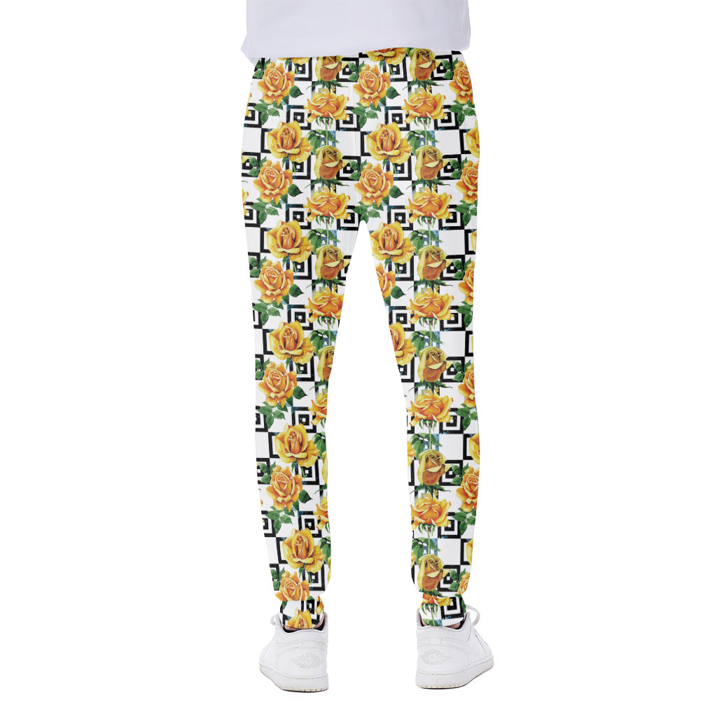 Yellow Watercolor Rose Print Scuba Joggers