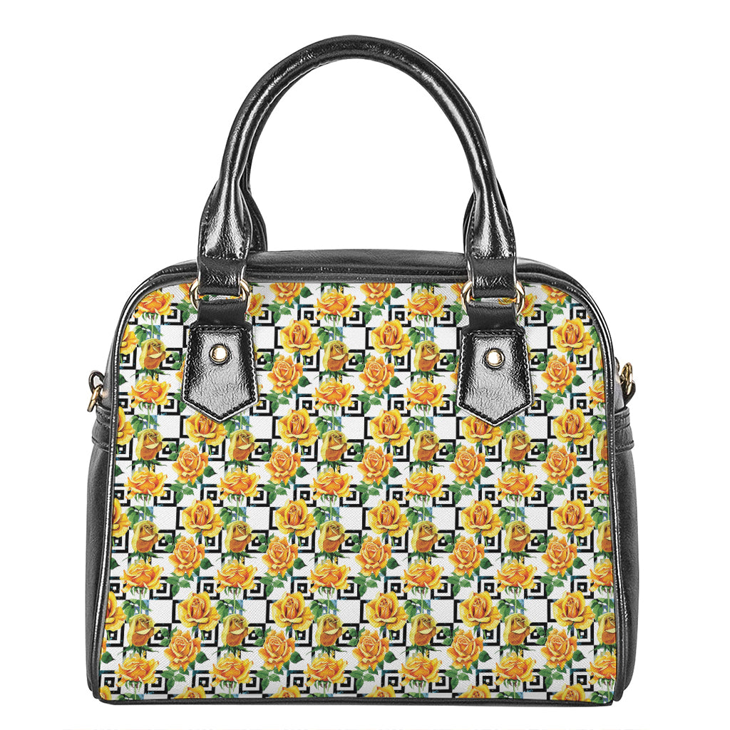 Yellow Watercolor Rose Print Shoulder Handbag