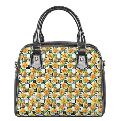 Yellow Watercolor Rose Print Shoulder Handbag