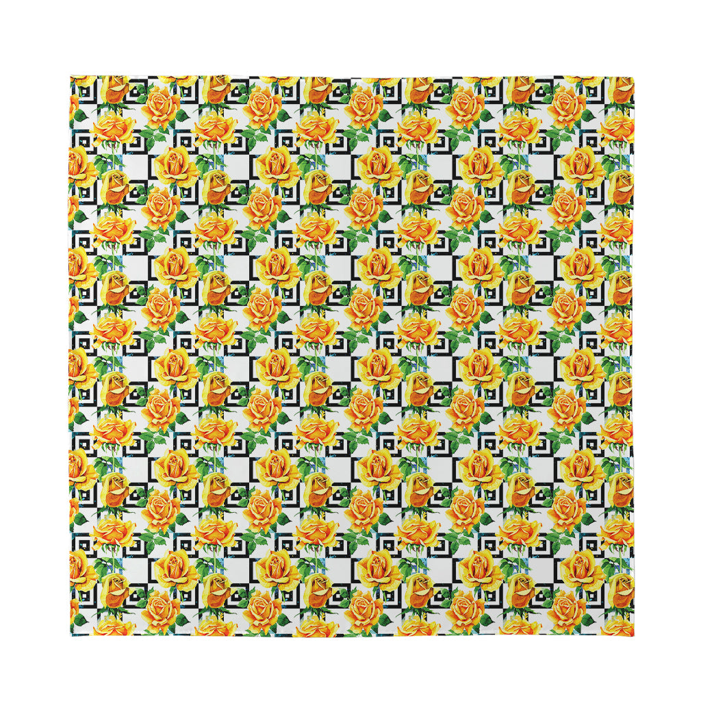 Yellow Watercolor Rose Print Silk Bandana