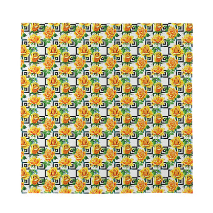 Yellow Watercolor Rose Print Silk Bandana
