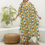 Yellow Watercolor Rose Print Silk V-Neck Kaftan Dress