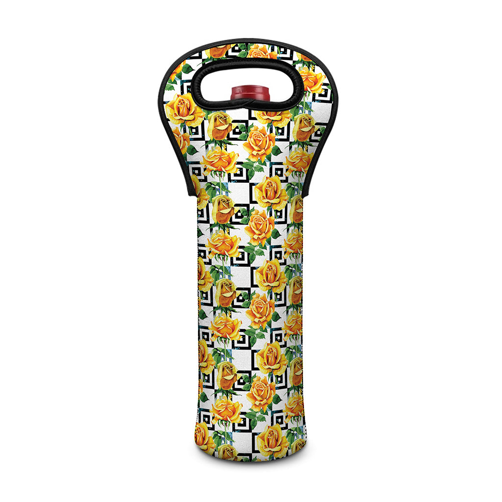 Yellow Watercolor Rose Print Single Neoprene Wine Tote