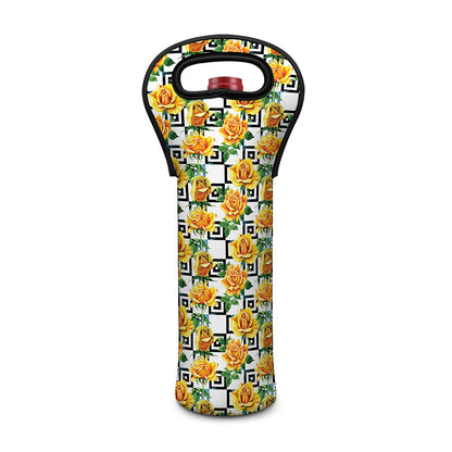 Yellow Watercolor Rose Print Single Neoprene Wine Tote