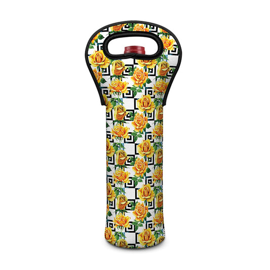 Yellow Watercolor Rose Print Single Neoprene Wine Tote