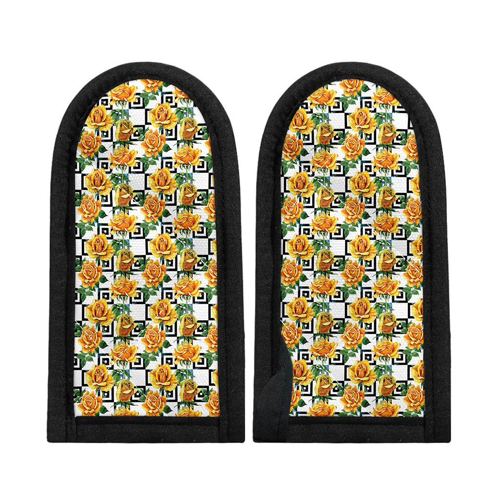 Yellow Watercolor Rose Print Skillet Handle Cover