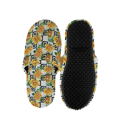 Yellow Watercolor Rose Print Slippers