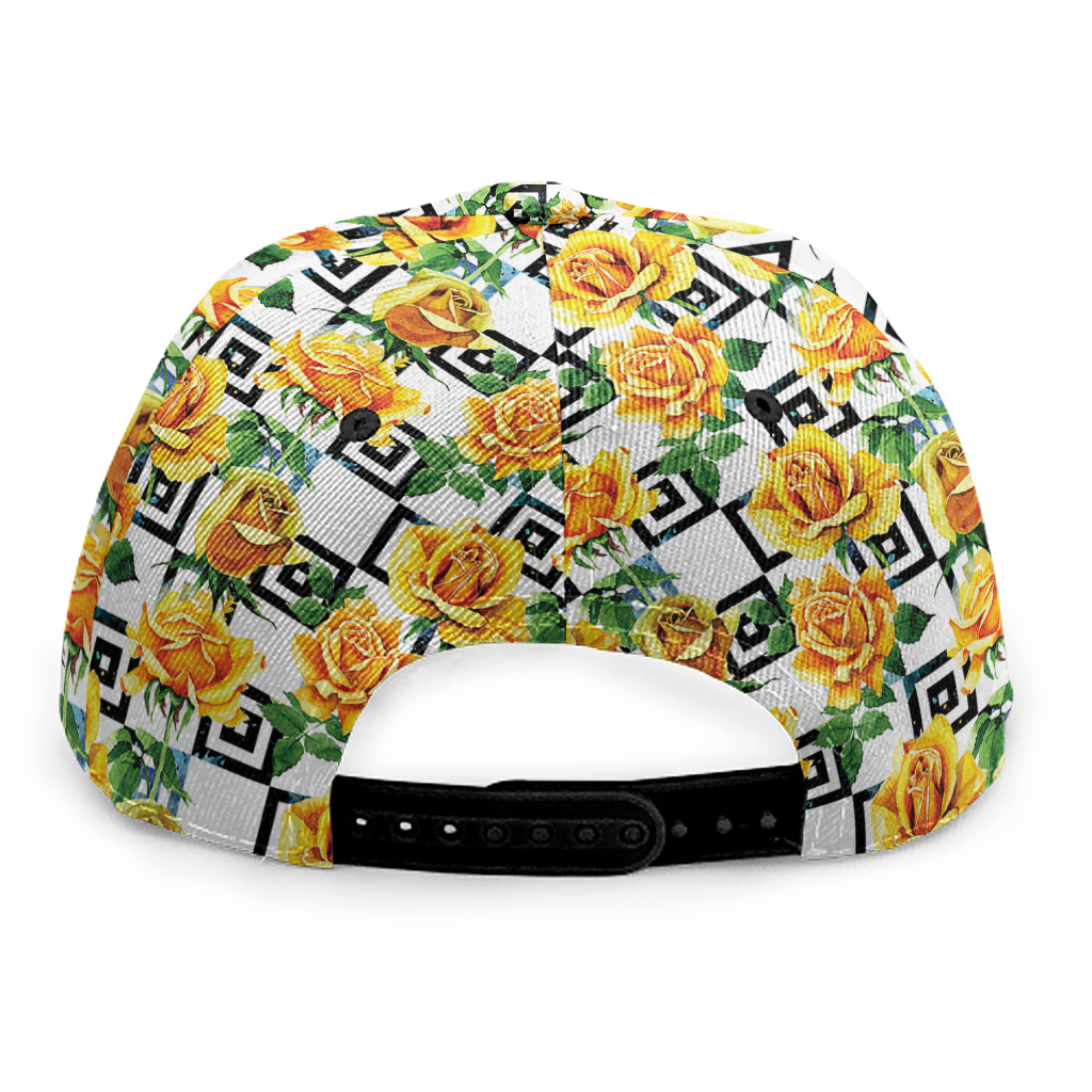 Yellow Watercolor Rose Print Snapback Cap