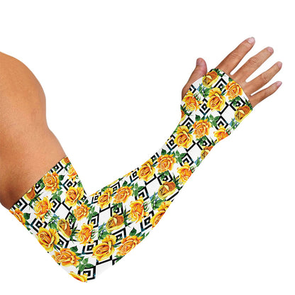 Yellow Watercolor Rose Print Sun Protection Arm Sleeves