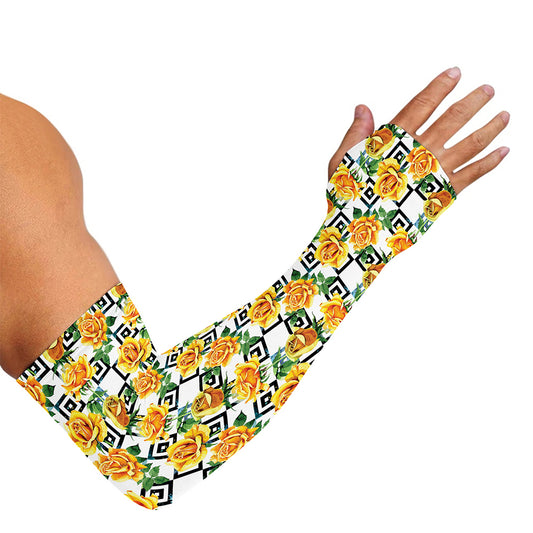 Yellow Watercolor Rose Print Sun Protection Arm Sleeves