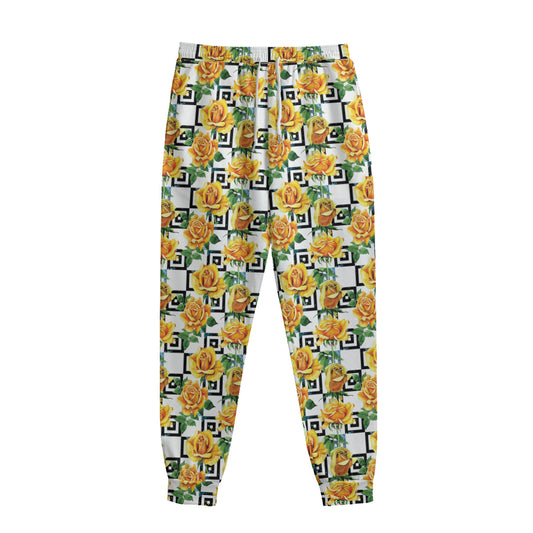 Yellow Watercolor Rose Print Sweatpants