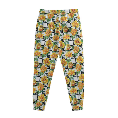 Yellow Watercolor Rose Print Sweatpants