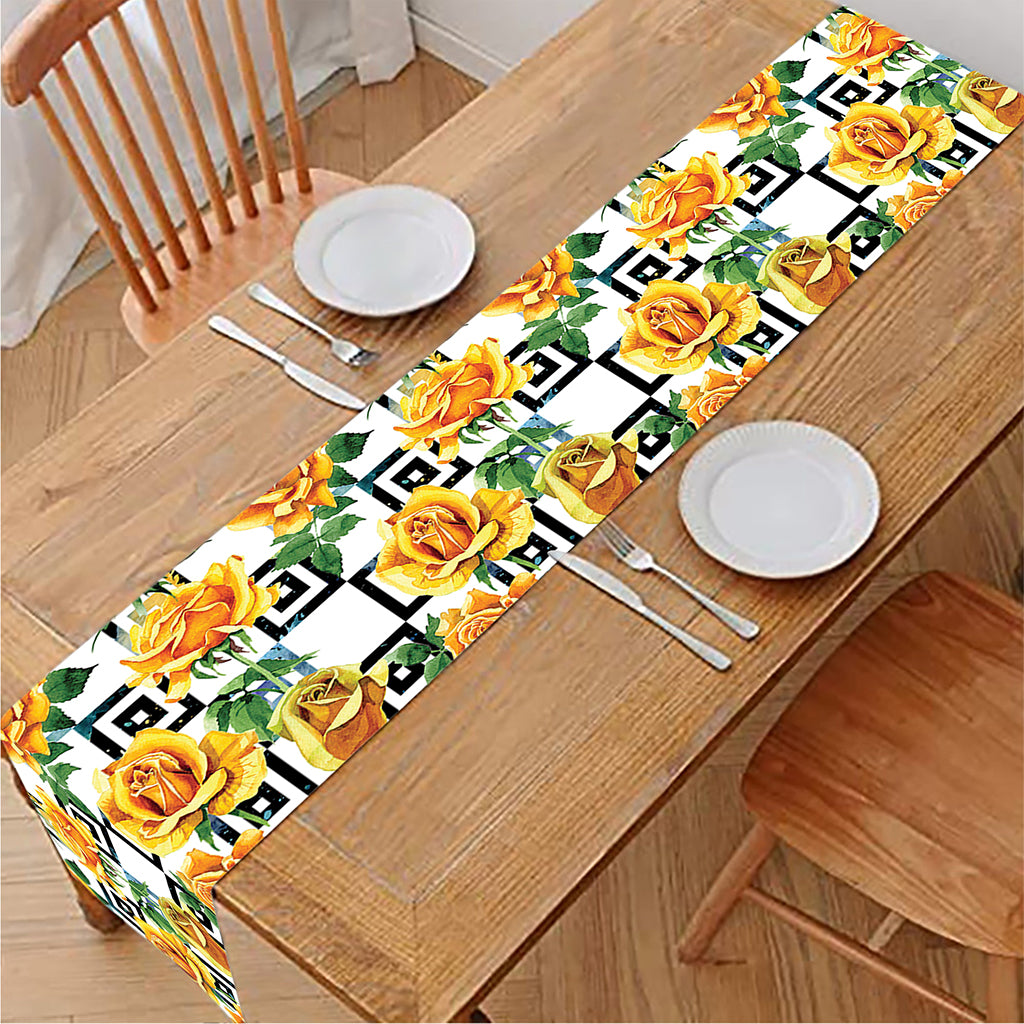 Yellow Watercolor Rose Print Table Runner