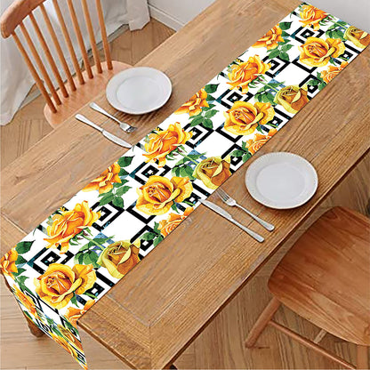 Yellow Watercolor Rose Print Table Runner
