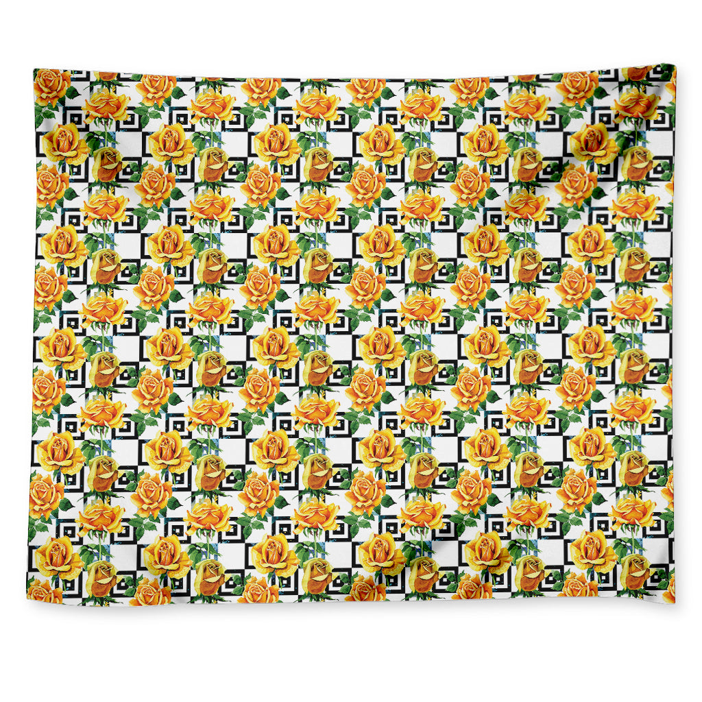 Yellow Watercolor Rose Print Tapestry