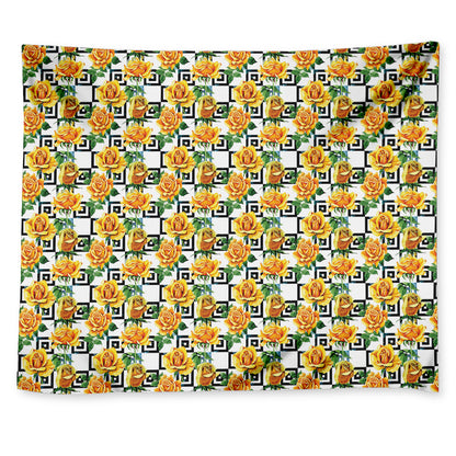 Yellow Watercolor Rose Print Tapestry