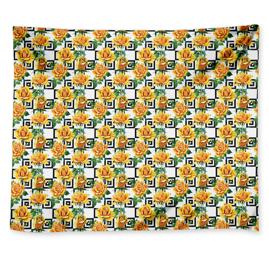 Yellow Watercolor Rose Print Tapestry