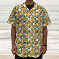 Yellow Watercolor Rose Print Textured Short Sleeve Shirt