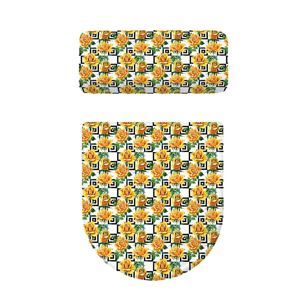 Yellow Watercolor Rose Print Toilet Lid And Tank Cover Set