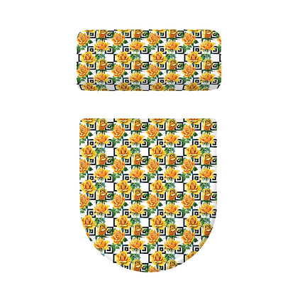 Yellow Watercolor Rose Print Toilet Lid And Tank Cover Set