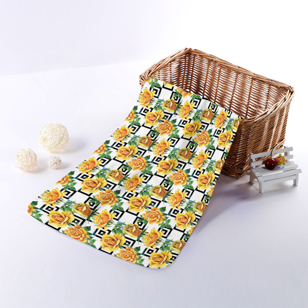 Yellow Watercolor Rose Print Towel