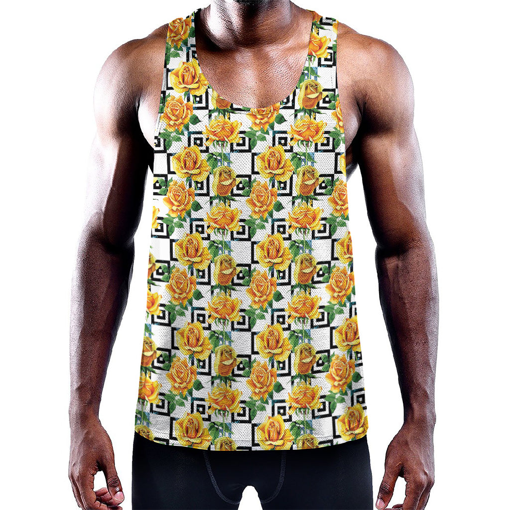 Yellow Watercolor Rose Print Training Tank Top