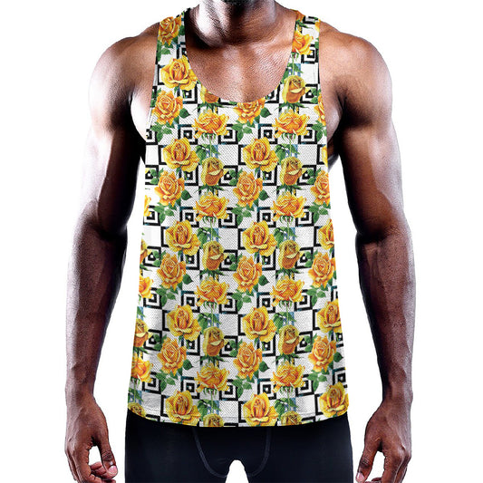 Yellow Watercolor Rose Print Training Tank Top